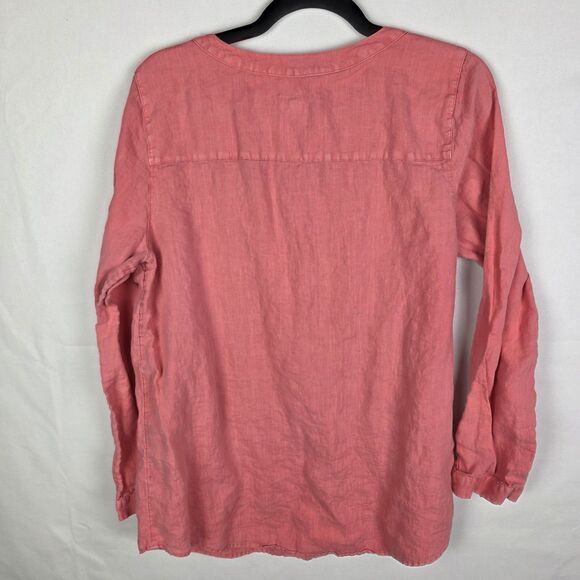 J Jill Women’s Size Medium Tunic Length Linen Blouse Coral Coastal V-neck - Picture 2 of 6